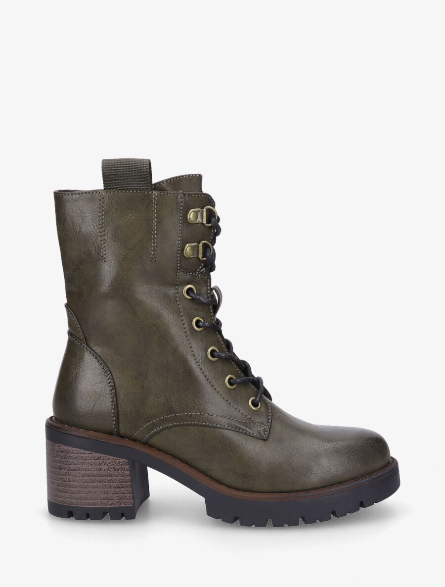 Bottines montantes à lacets en simili - Kaki - 1
