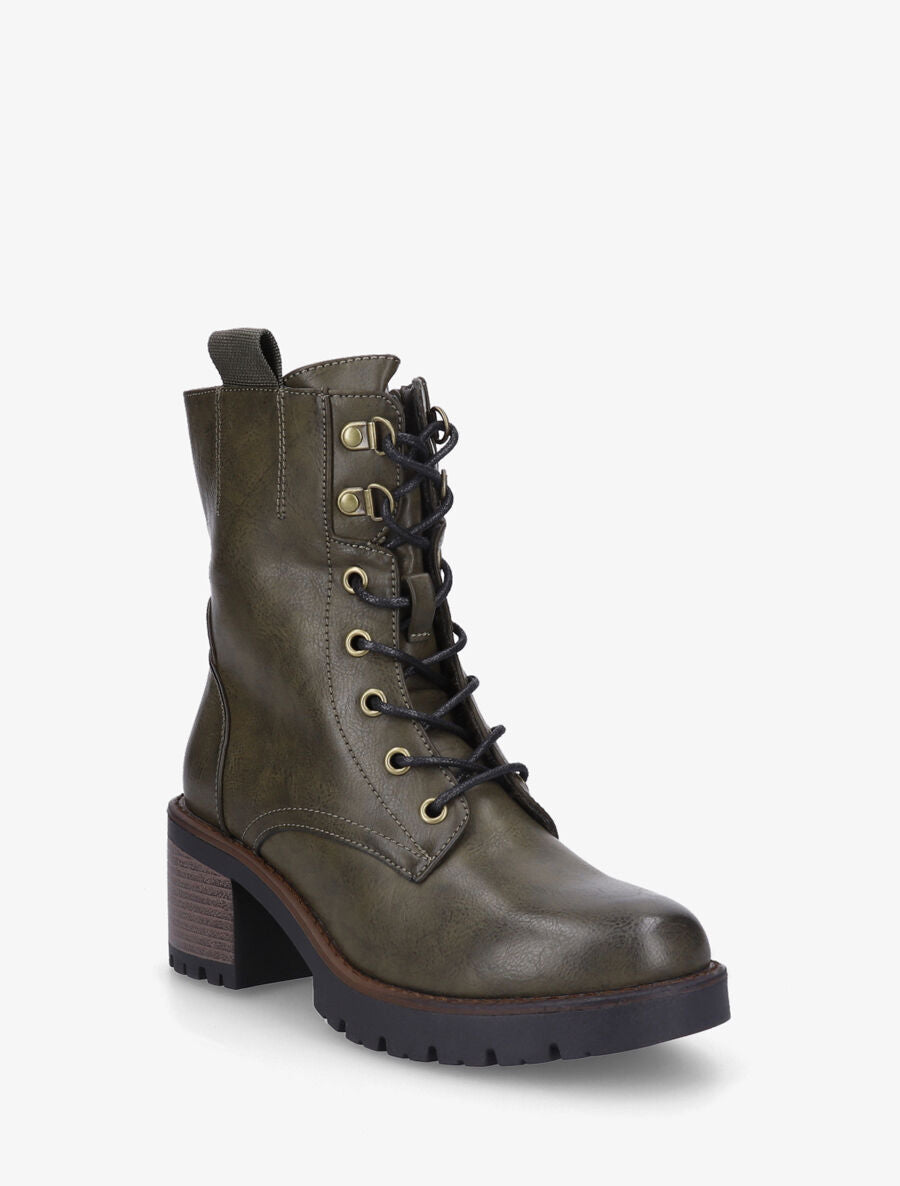 Bottines montantes à lacets en simili - Kaki - 2