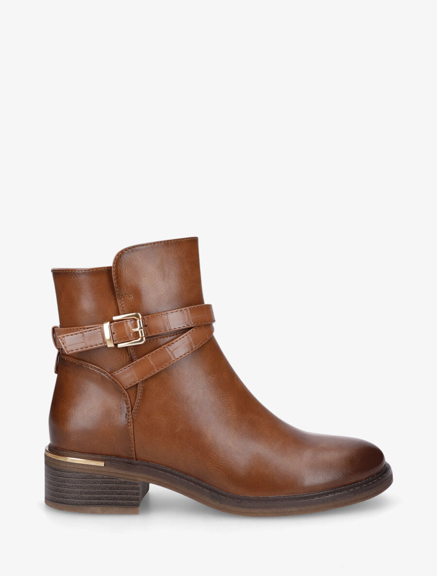 Bottines classiques à boucle en simili - Camel - 1