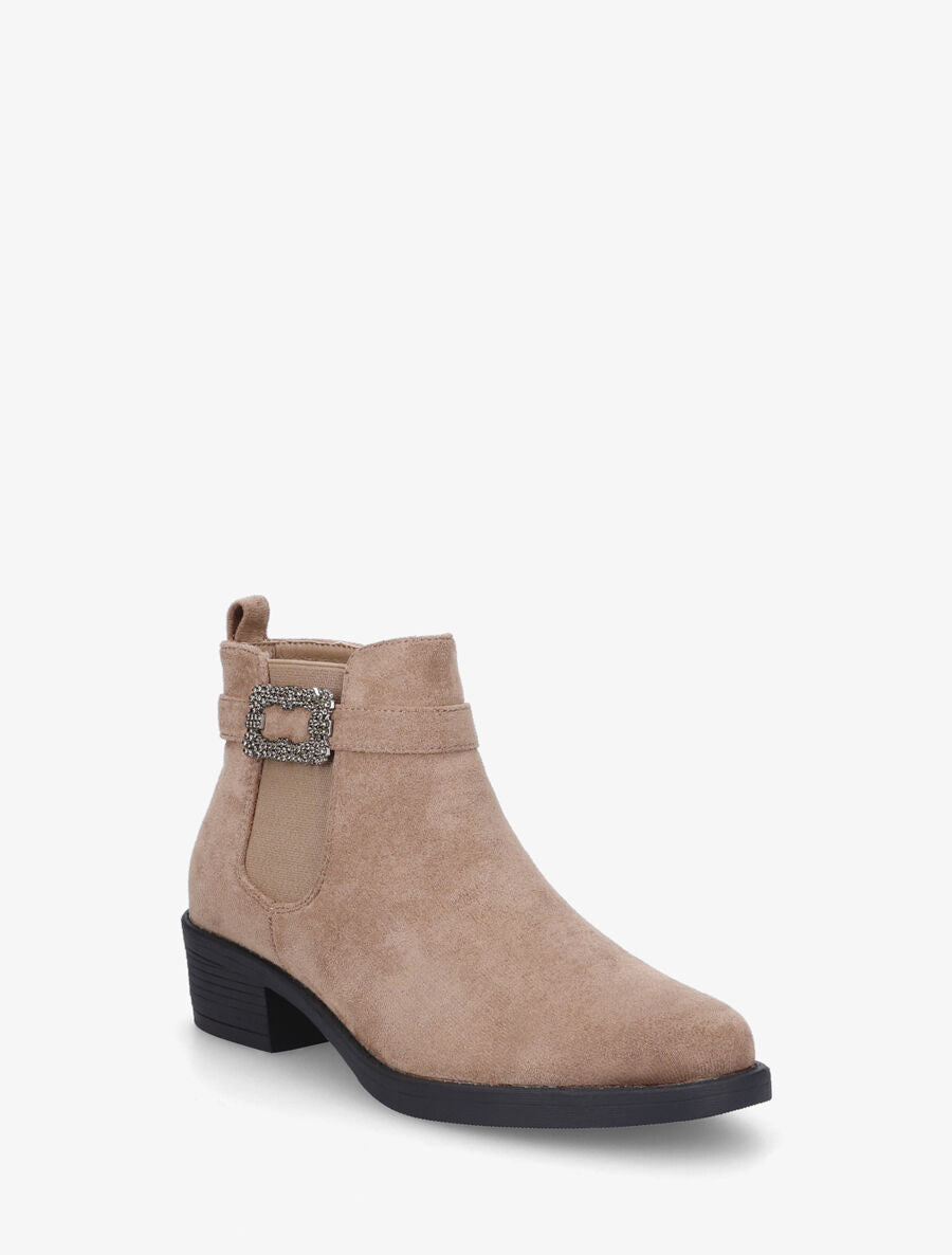 Bottines élastiquées à boucle strassé - Taupe - 2