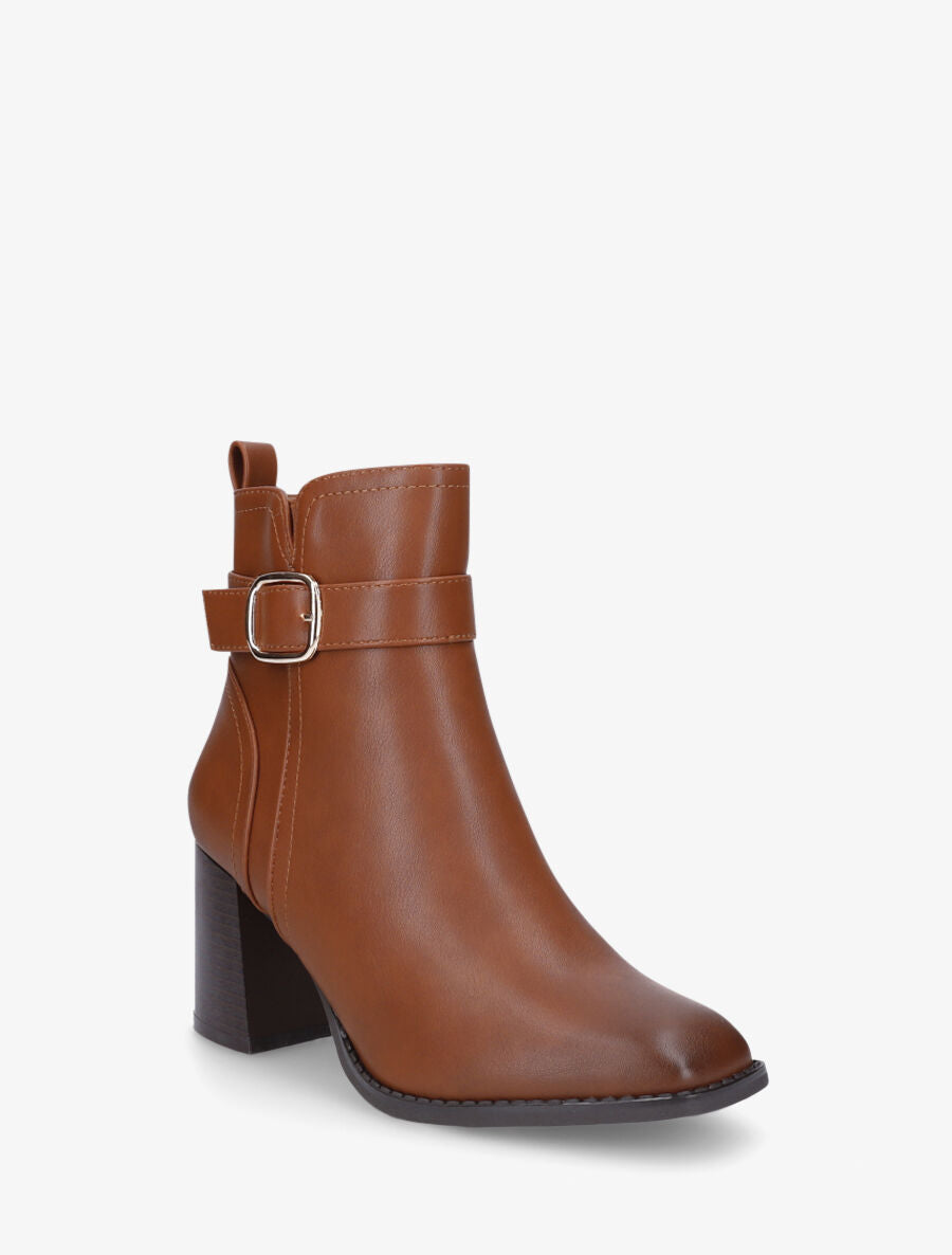 Bottines en simili à talon bottier - Camel - 2