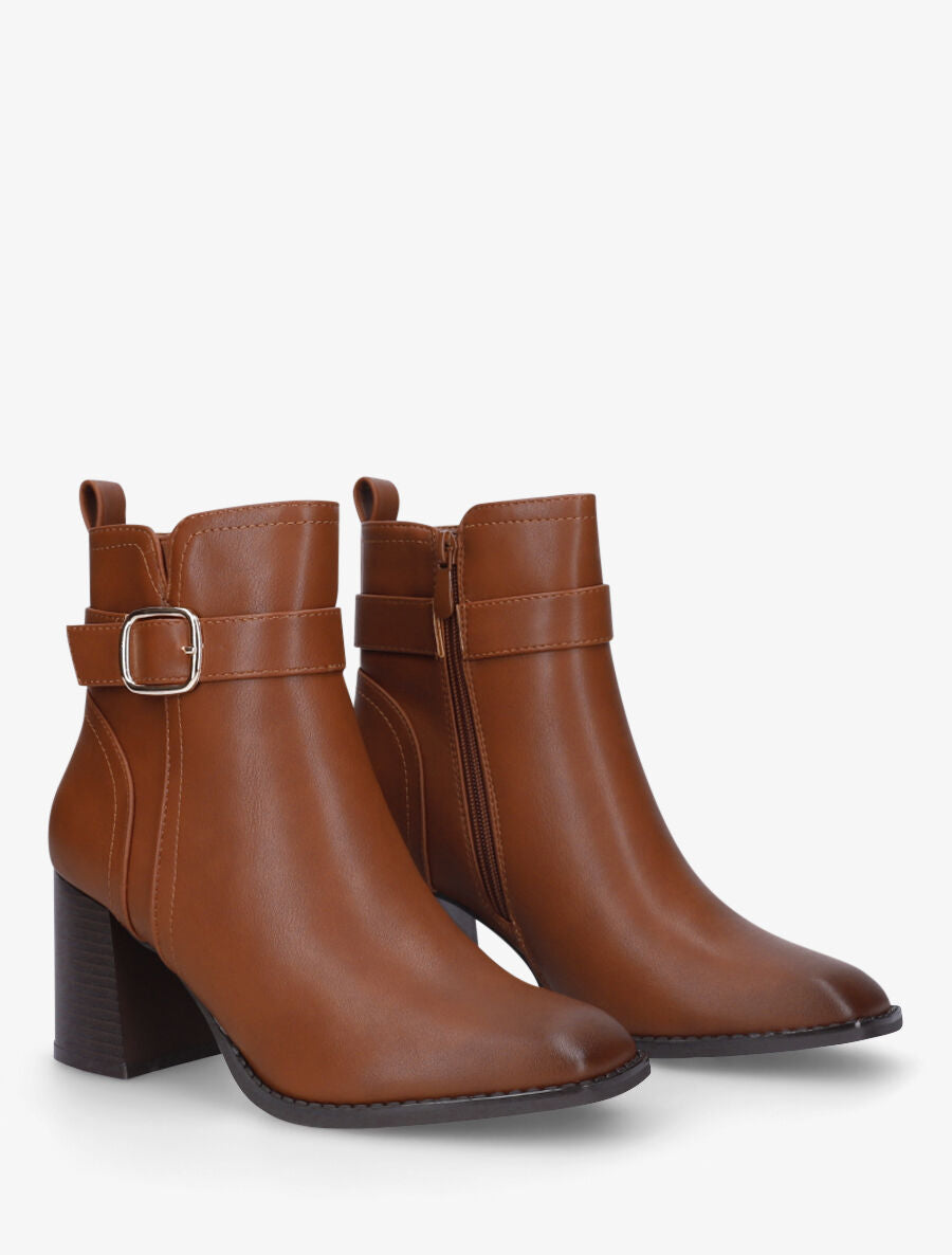 Bottines en simili à talon bottier - Camel - 4