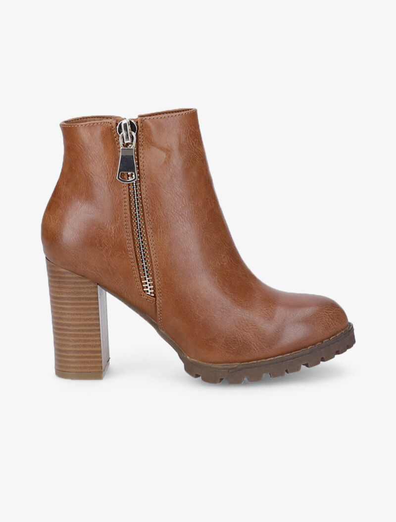 Bottines basiques à zip doré - Camel - 2