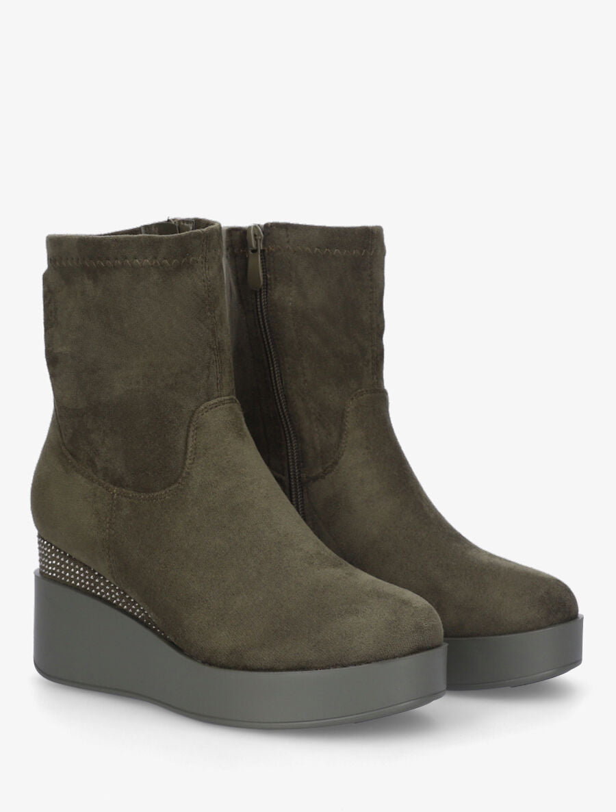 Bottines compensées en suédine et souples - Kaki - 4