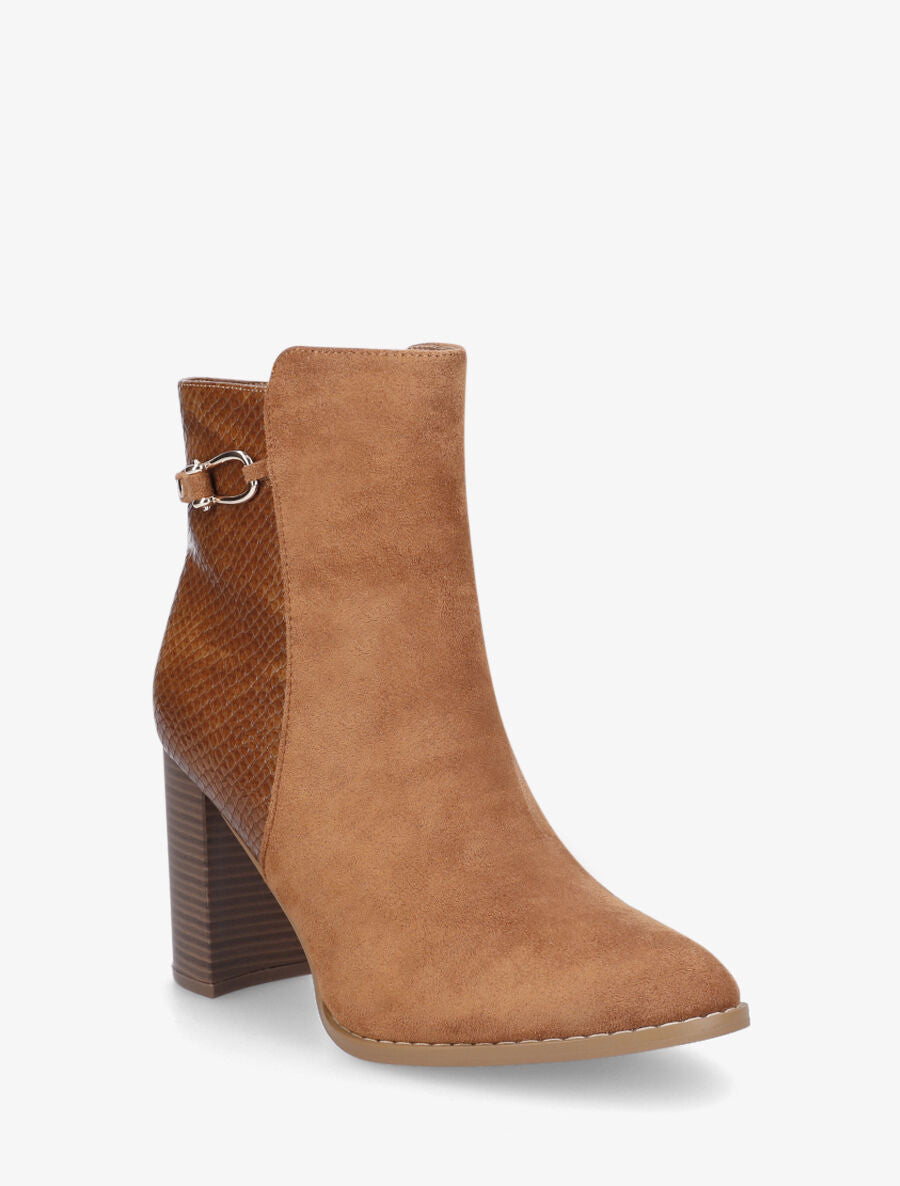 Bottines en suédine et contrefort en python - Camel - 2