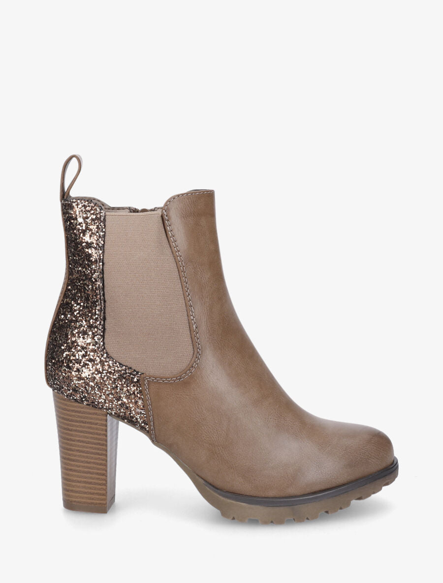 Bottines en simili à contrefort pailleté - Taupe - 1