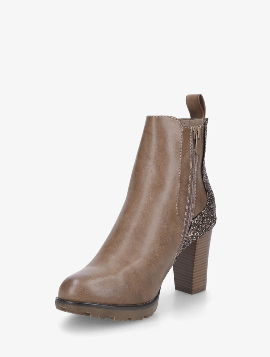 Bottines en simili à contrefort pailleté - Taupe - 3