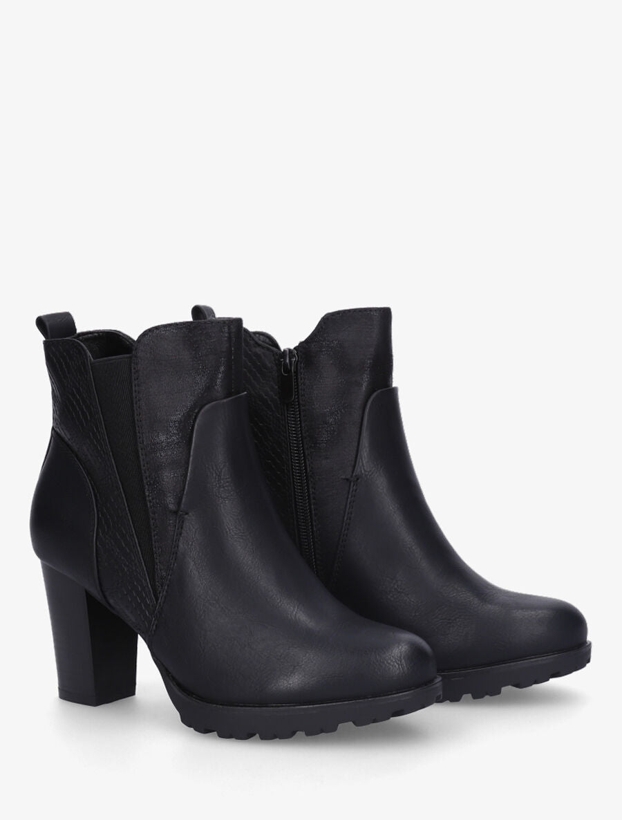 Bottines à talon et multi textures - Noir - 4
