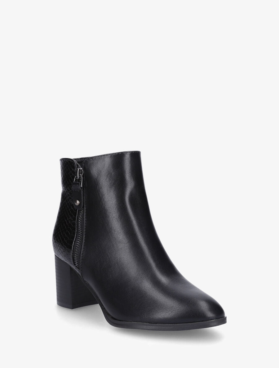 Bottines à talon contrefort python - Noir - 2