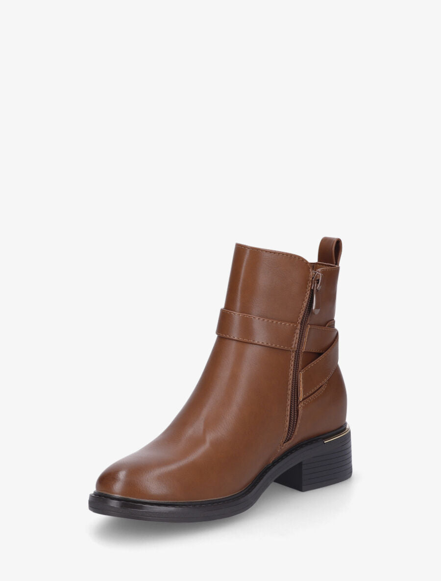 Bottines en simili et métal au talon - Camel - 3