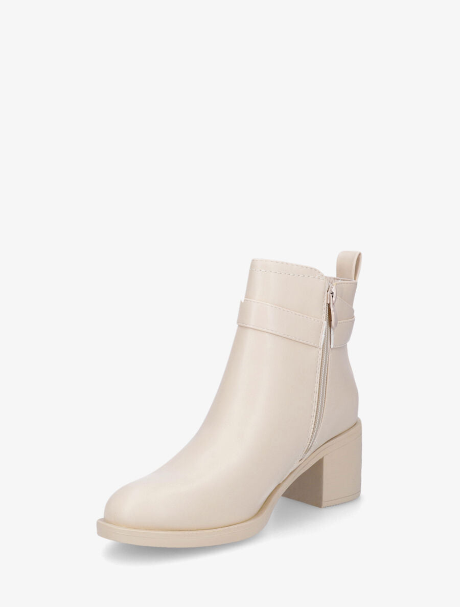 Bottines unies à talon en simili - Beige - 3