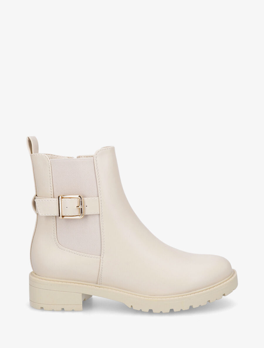 Bottines en simili unies - Crème - 5