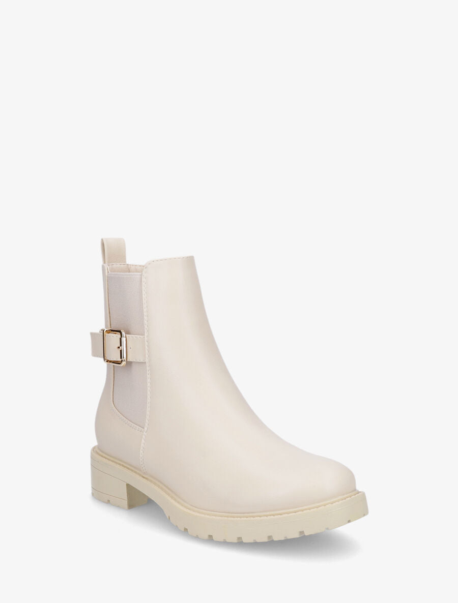 Bottines en simili unies - Crème - 2