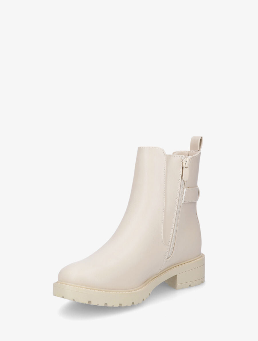 Bottines en simili unies - Crème - 3