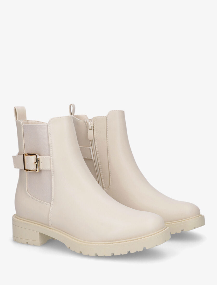 Bottines en simili unies - Crème - 4