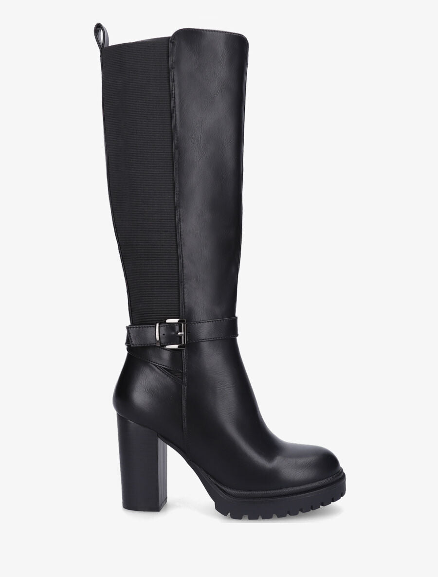 Bottes en simili à talon et plateforme - Noir - 1
