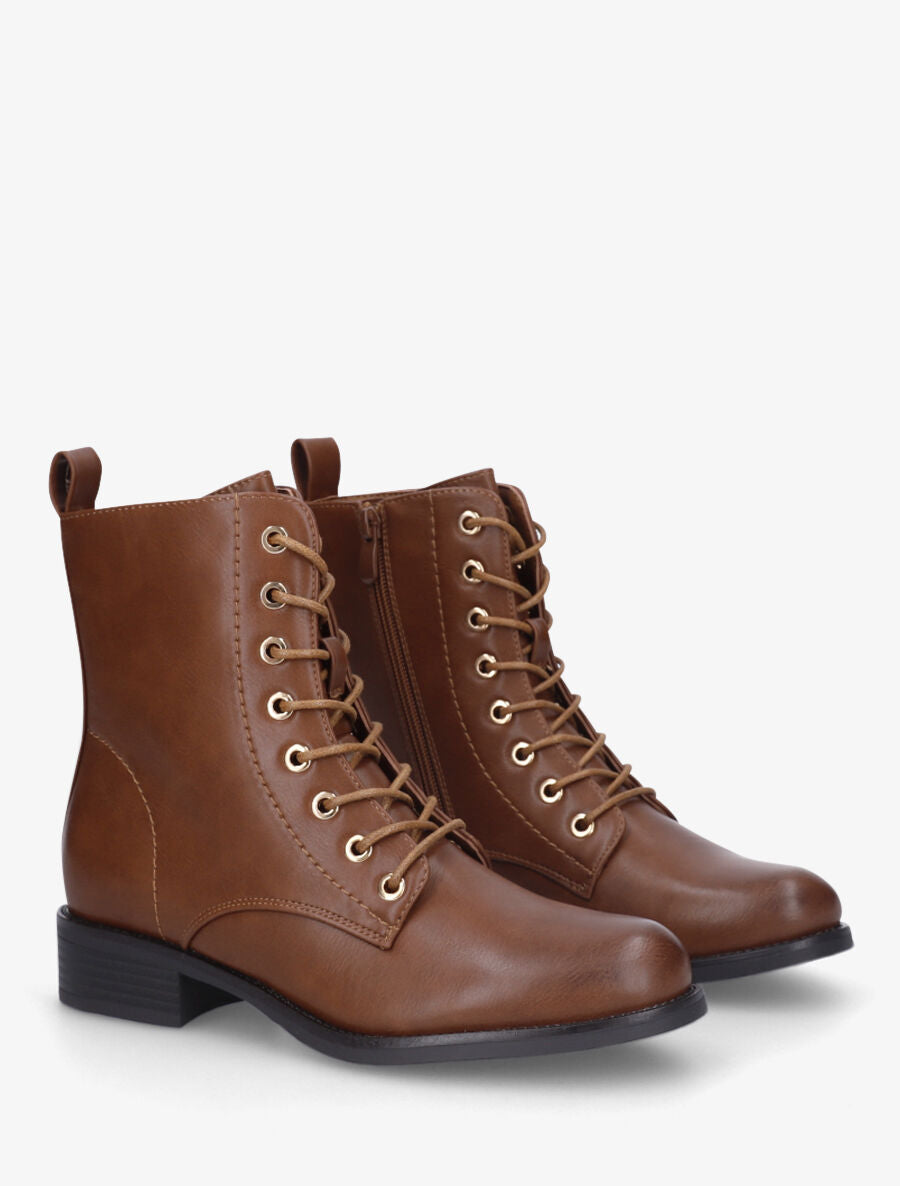 Bottines plates à lacets - Camel - 4