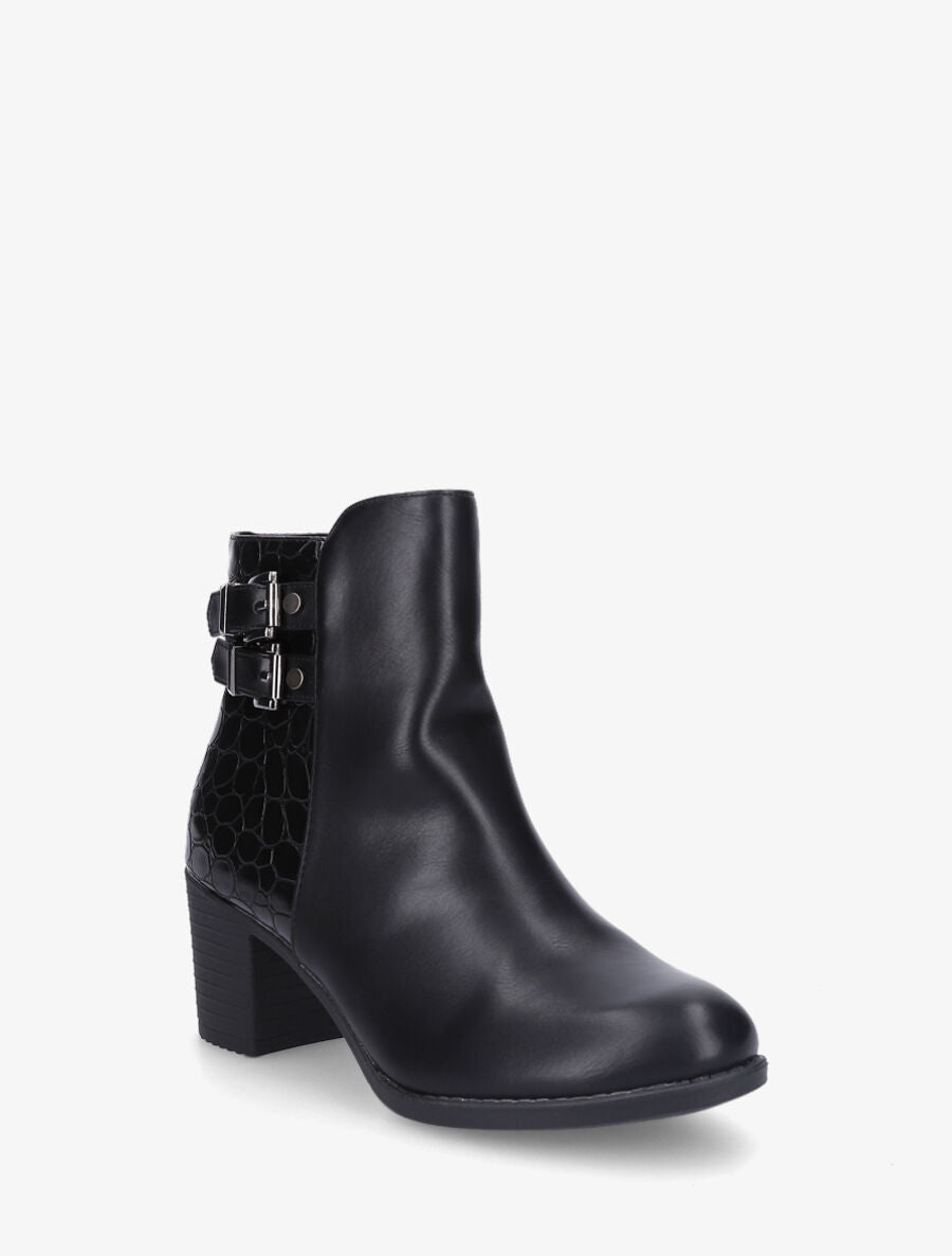 Bottines en simili et croco - Noir - 2