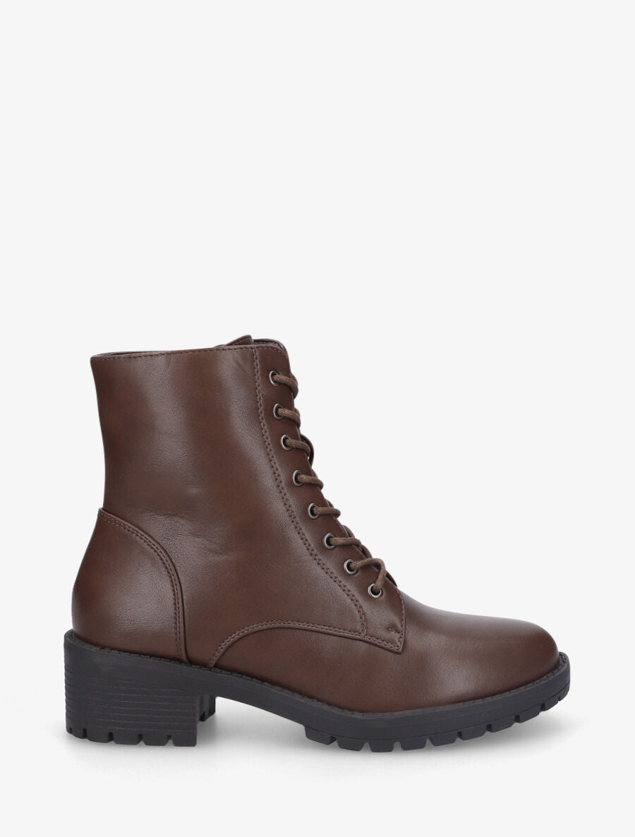 Boots à lacets en simili - Marron - 1