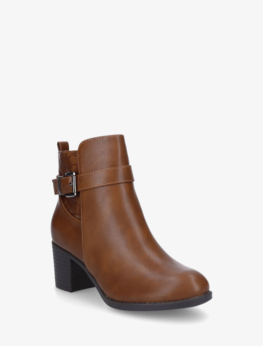 Bottines en simili à empiècement croco - Camel - 2
