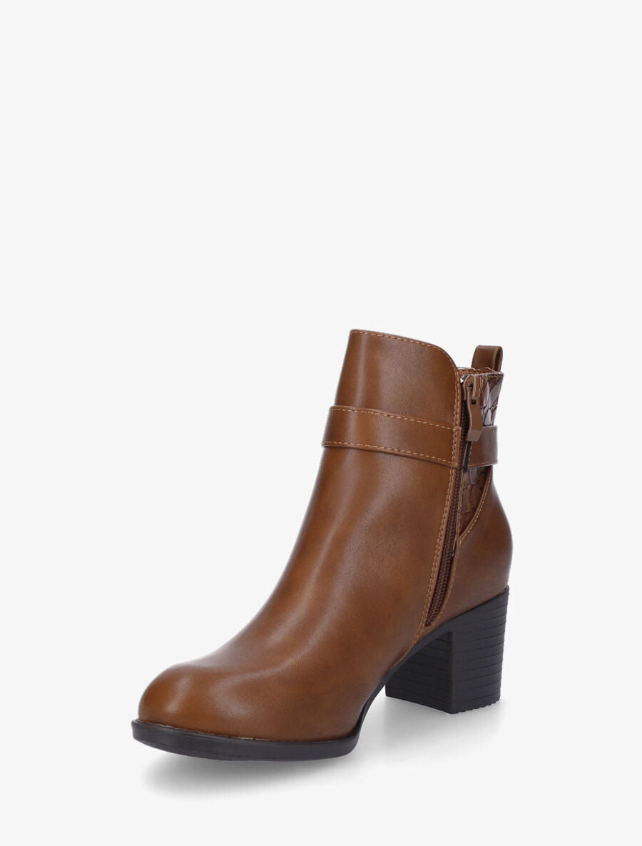 Bottines en simili à empiècement croco - Camel - 3