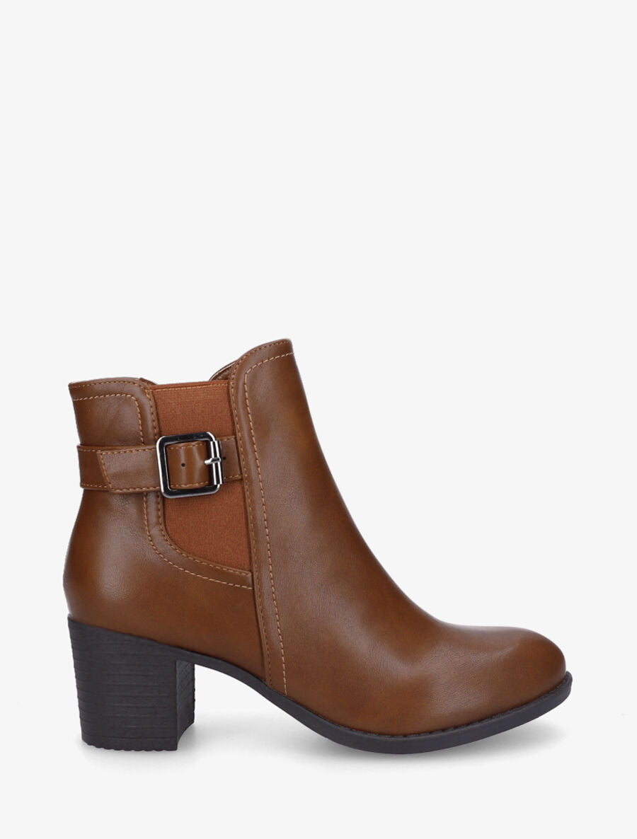 Bottines élastiquées en simili - Camel - 5
