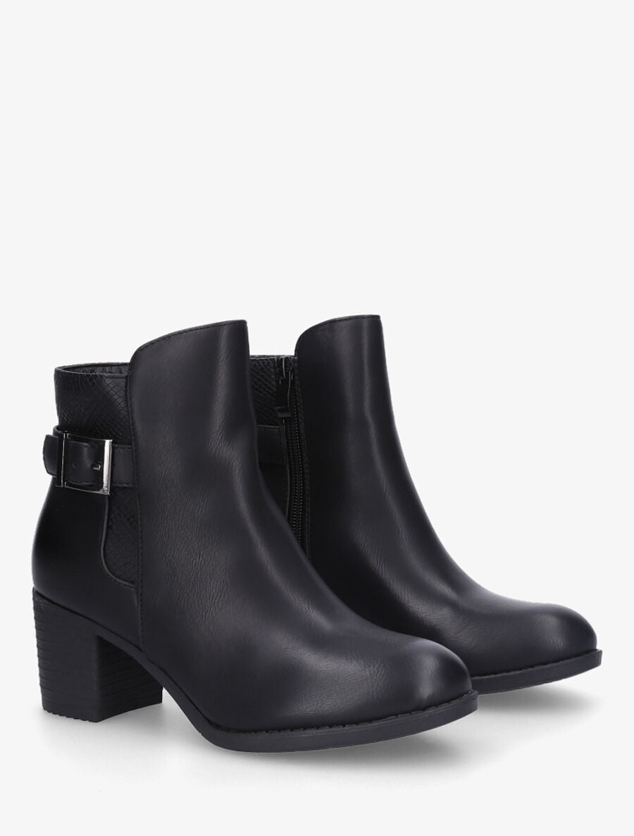 Bottines en simili à ceinturon et empiècement python - Noir - 4