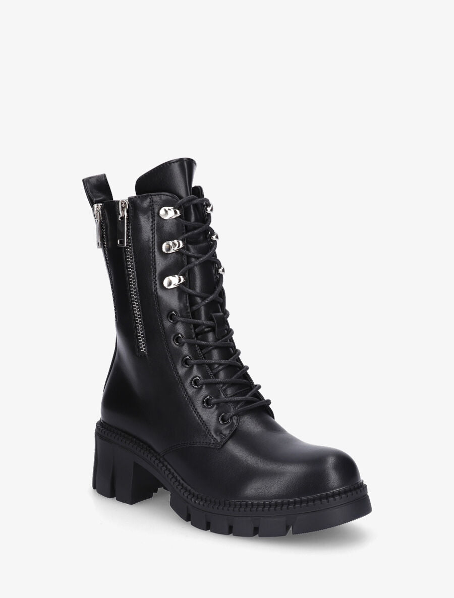 Boots montantes à lacets et zips - Noir - 2