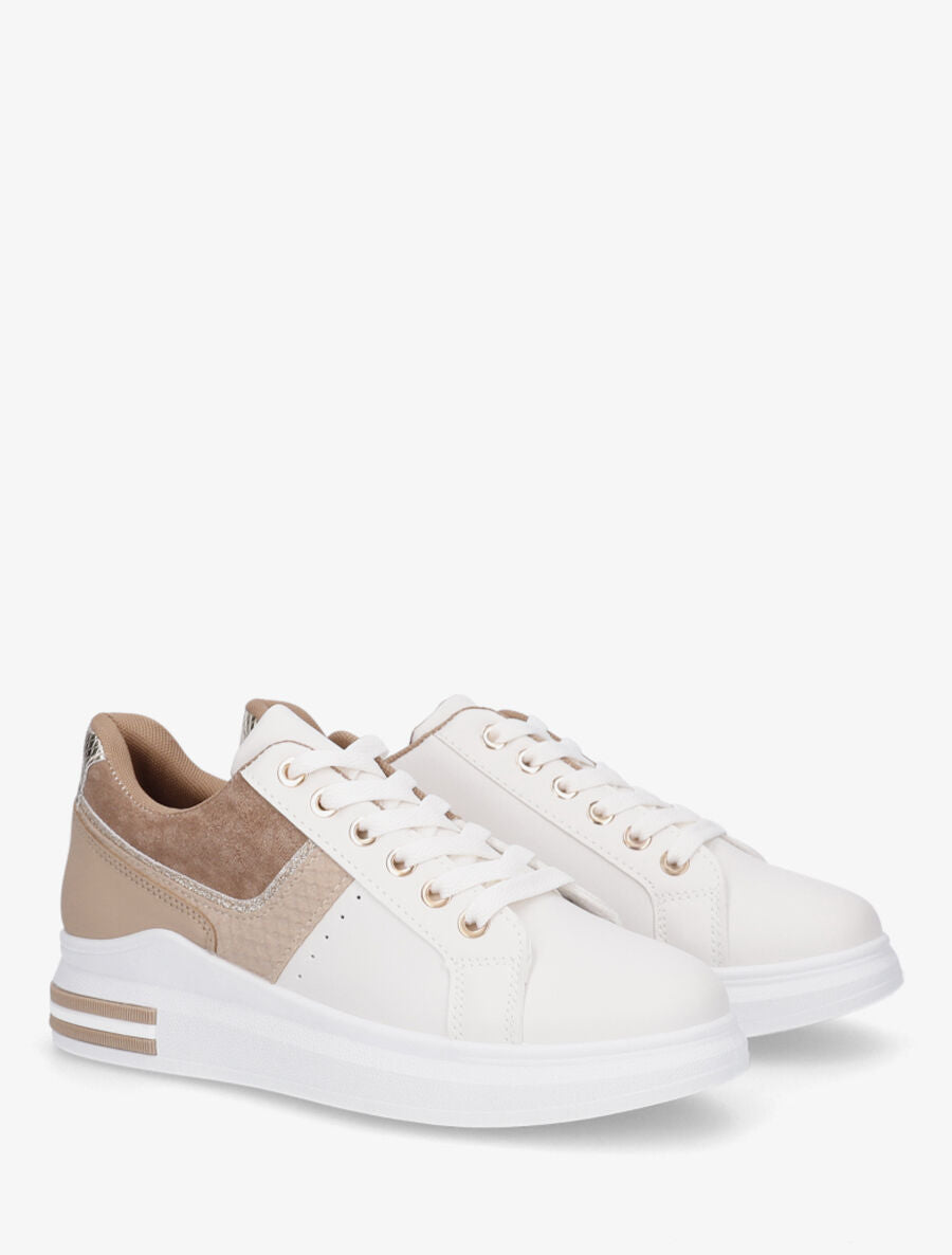 Sneakers à contrefort python - Camel - 4