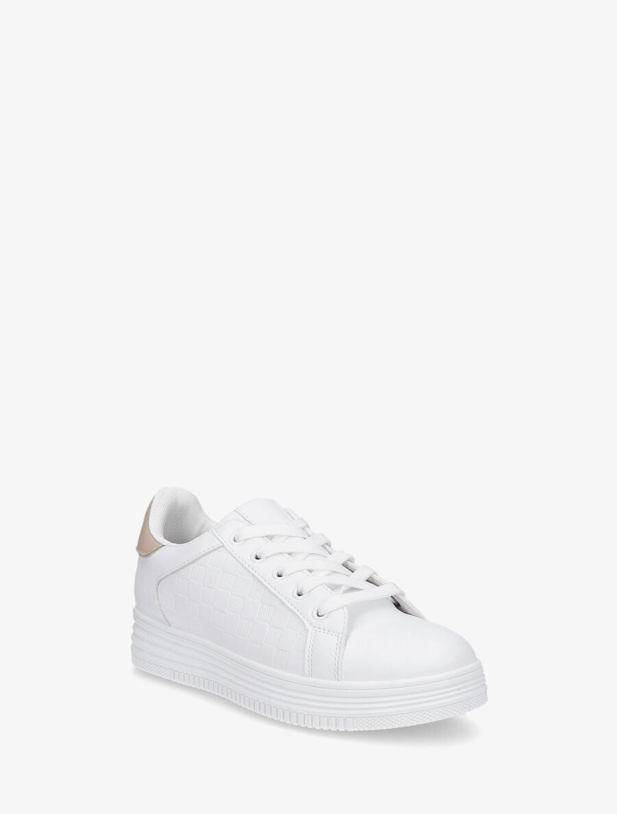 Baskets en simili texturé - Blanc/beige - 2
