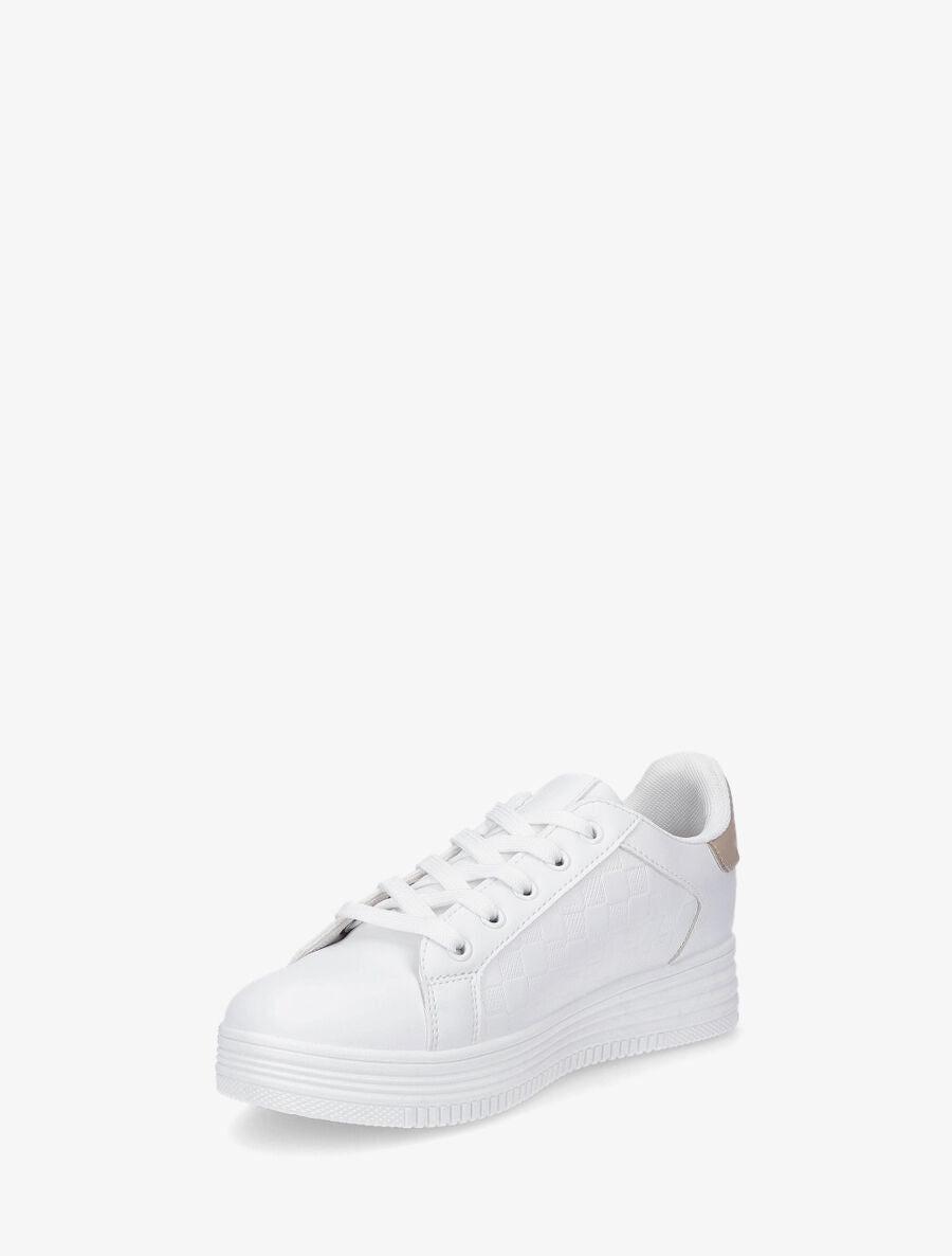 Baskets en simili texturé - Blanc/beige - 3
