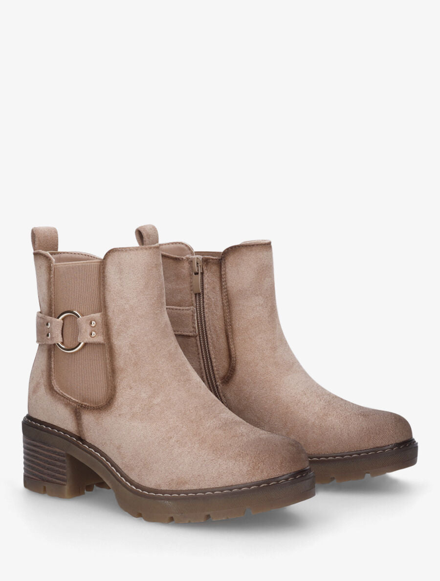 Bottines en suédine à boucle ronde - Beige - 4