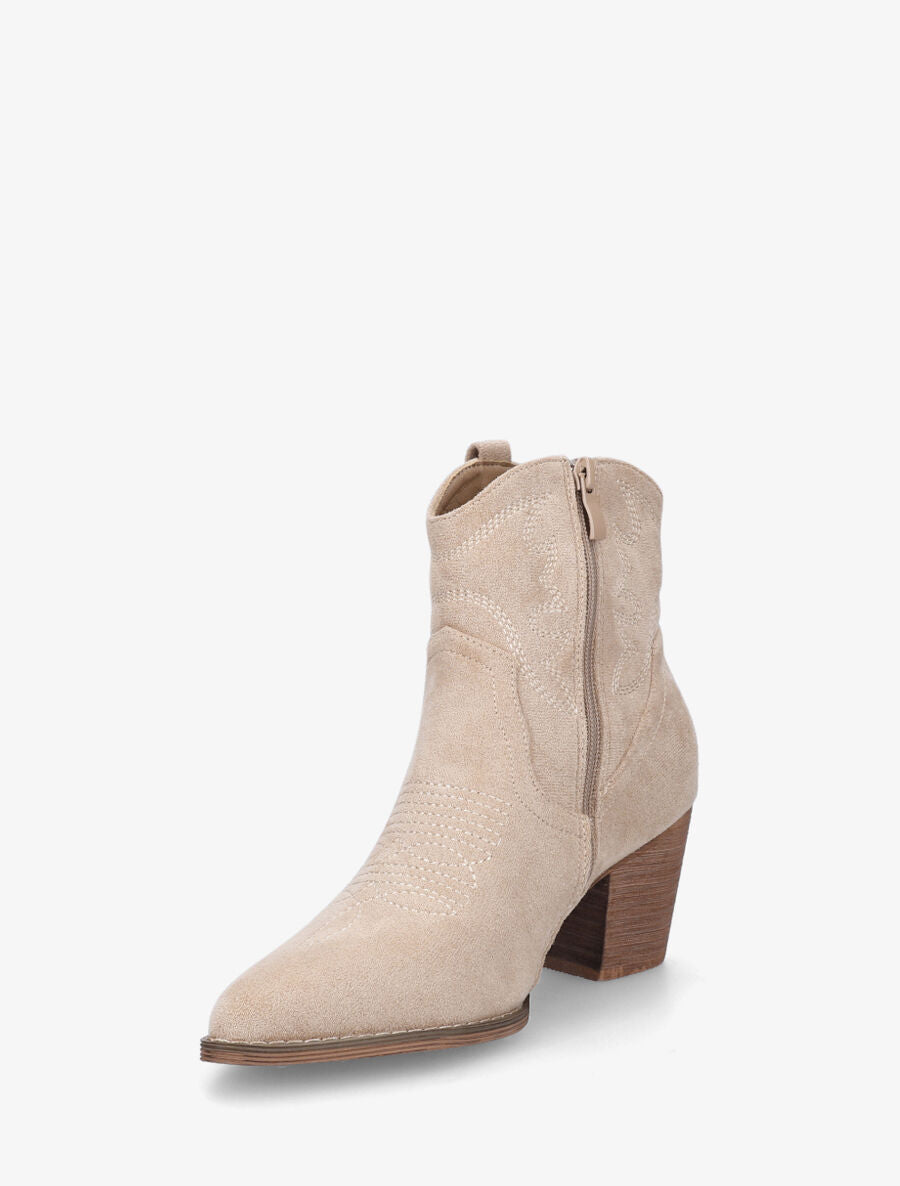 Bottines style santiag en suédine - Beige - 3