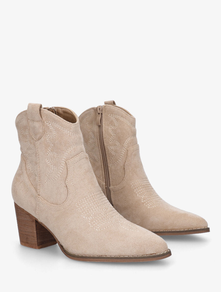 Bottines style santiag en suédine - Beige - 4