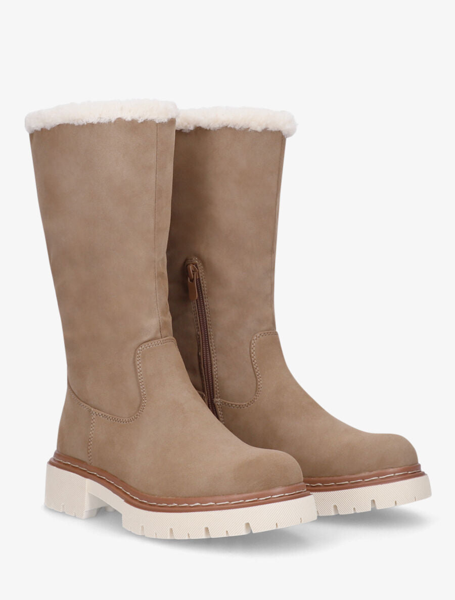 Bottes plates fourrées en suédine - Taupe - 4