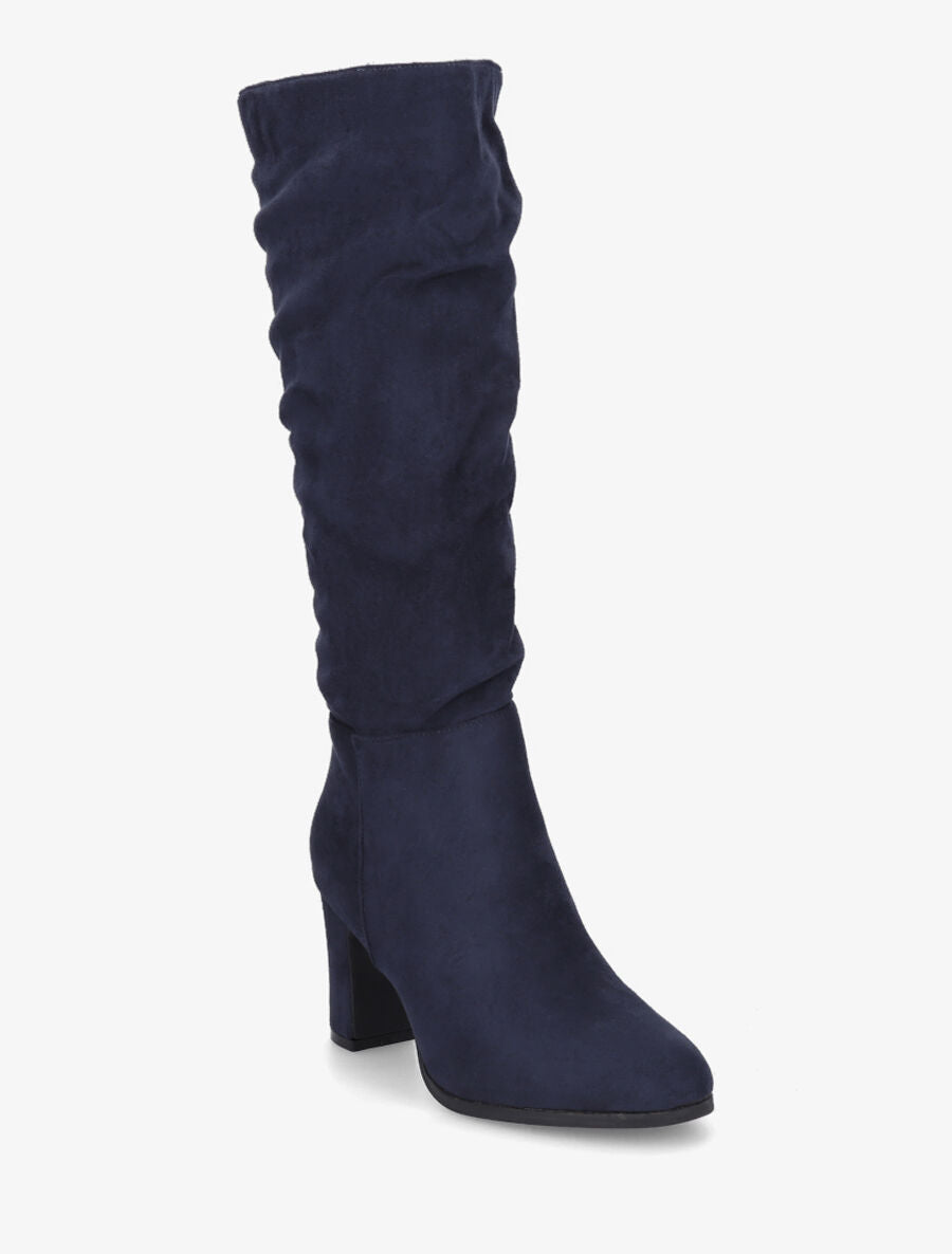 Bottes en suédine froncées à talon - Marine - 2