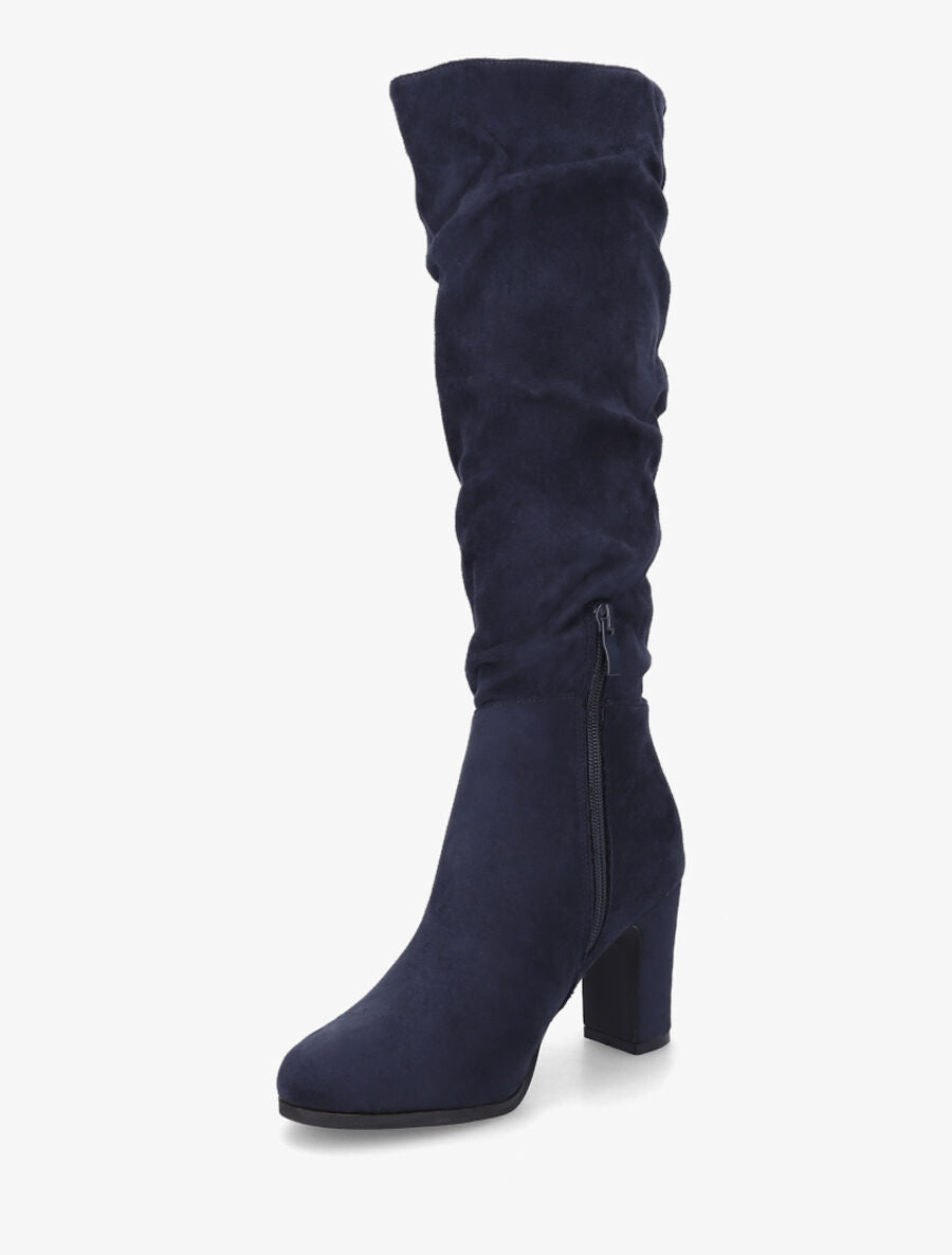Bottes en suédine froncées à talon - Marine - 3