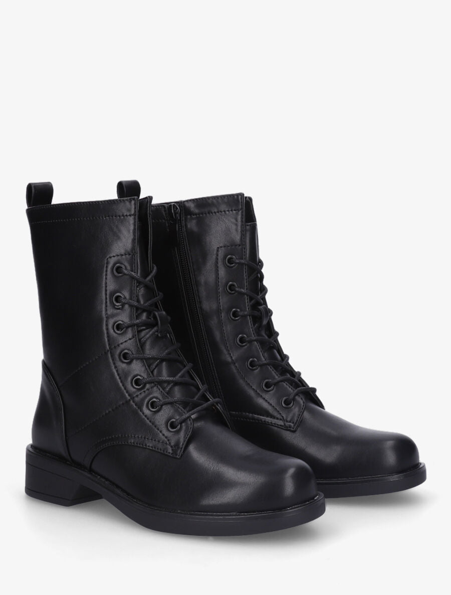 Bottines en simili à lacets - Noir - 5