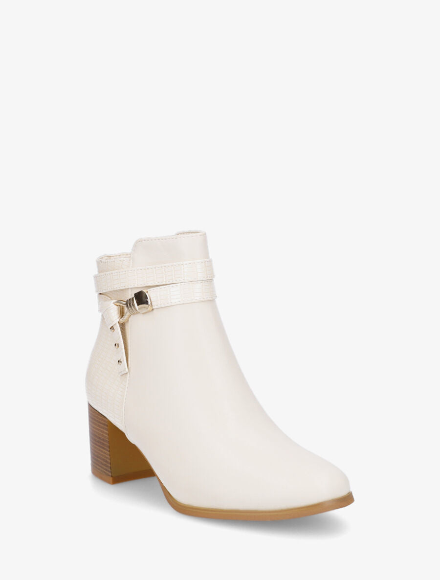 Bottines effet reptile à boucle - Beige - 2