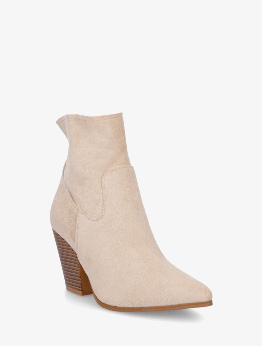 Bottines à talon et bout pointu en suédine - Beige - 2