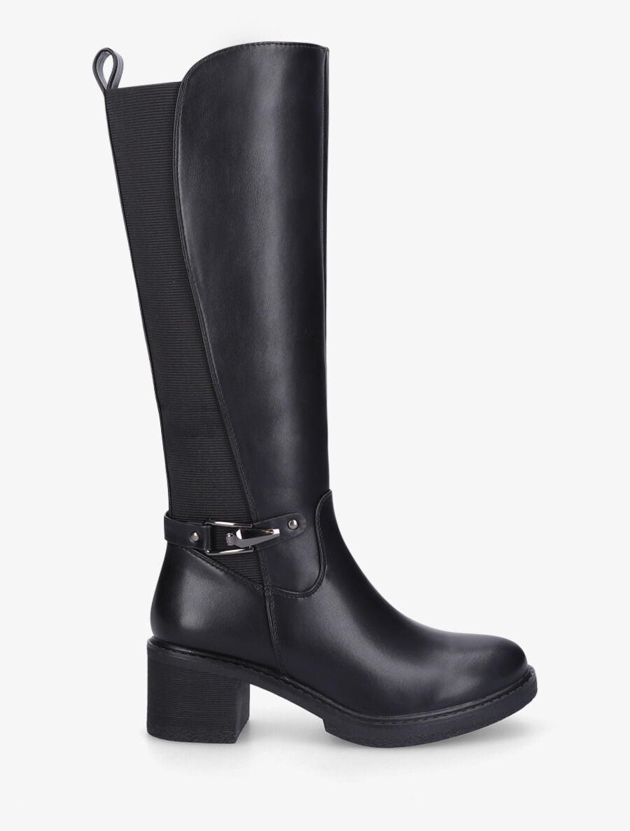 Bottes élastiquées unies à talon - Noir - 1