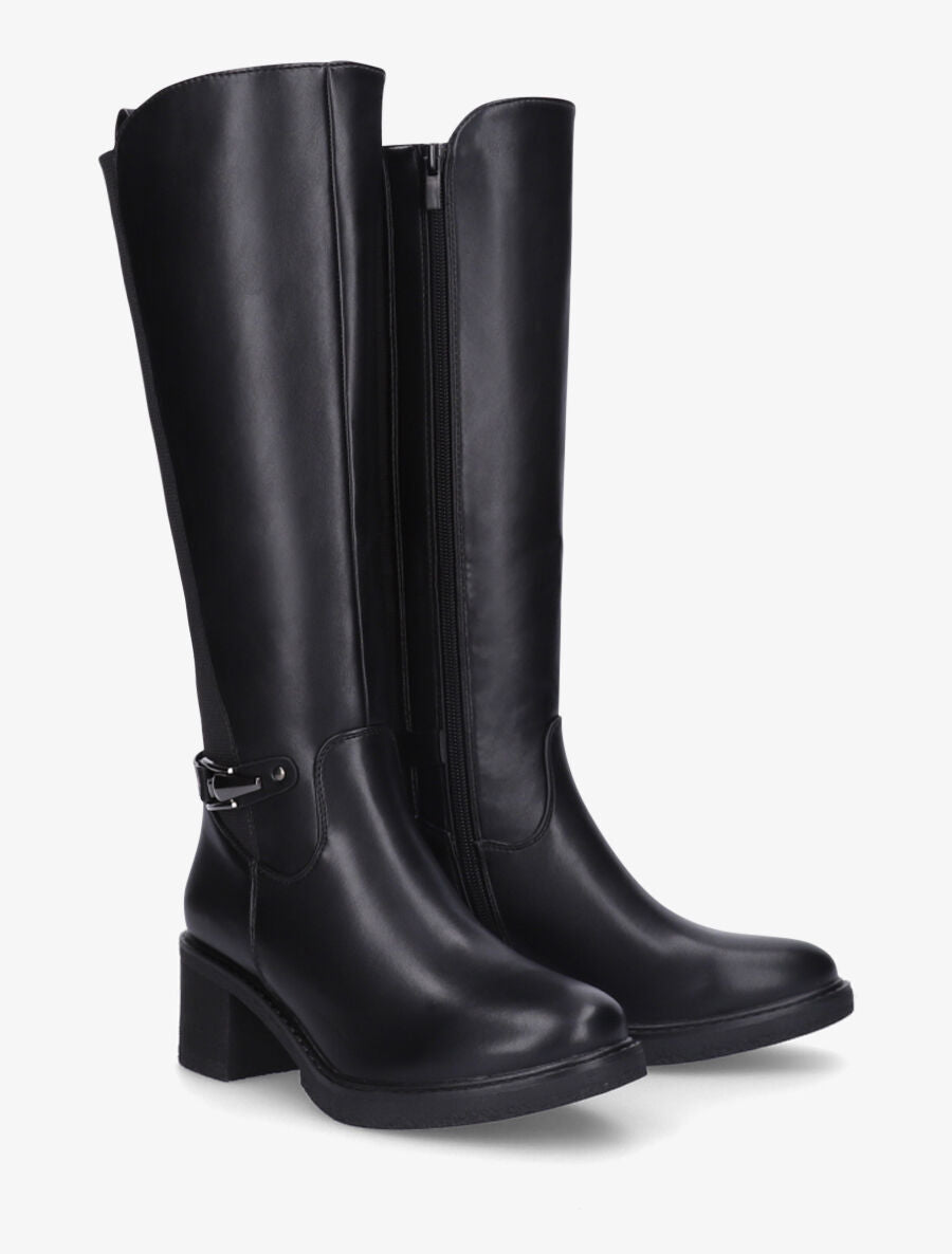 Bottes élastiquées unies à talon - Noir - 4