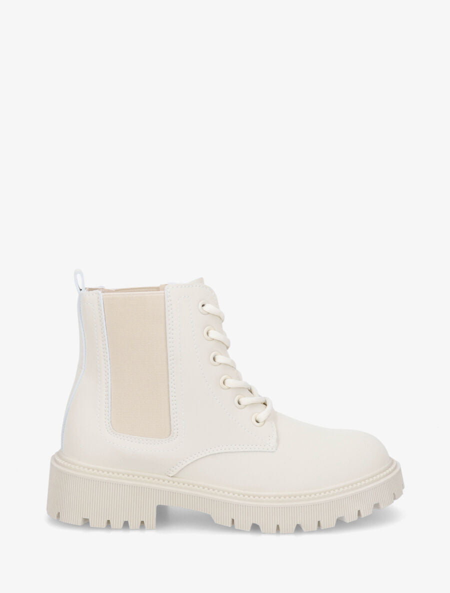 Bottines élastiquées et lacets en simili - Beige - 5