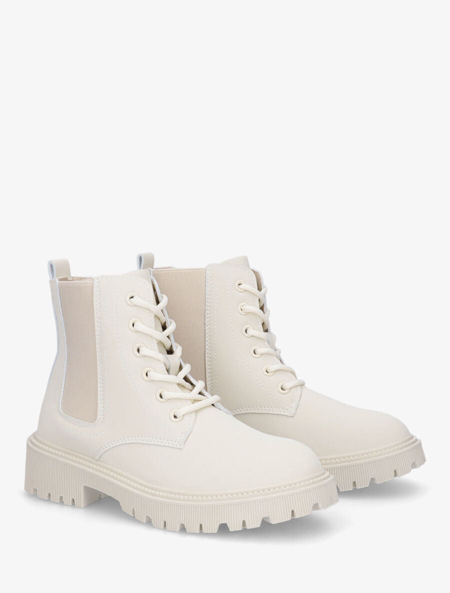 Bottines élastiquées et lacets en simili - Beige - 4