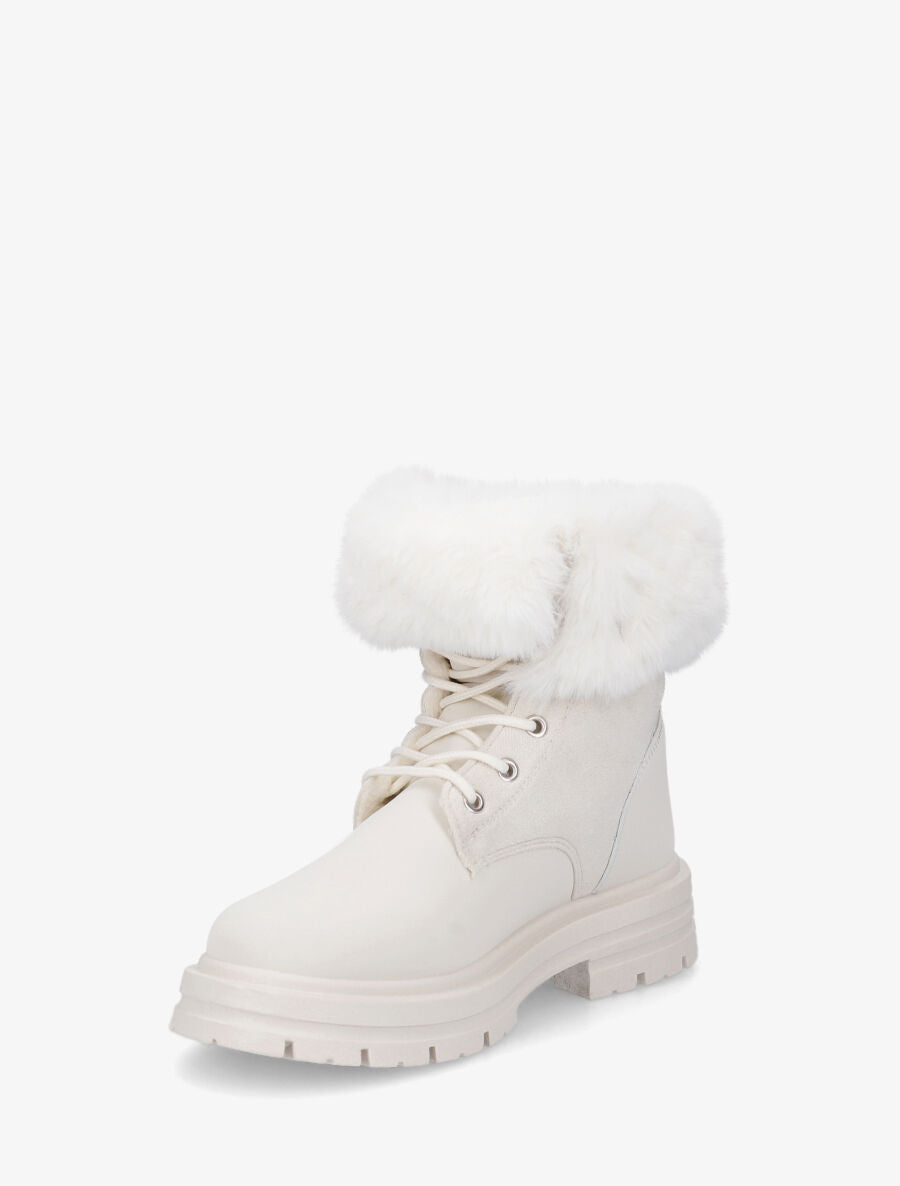 Bottines à lacets fourrées - Beige - 3