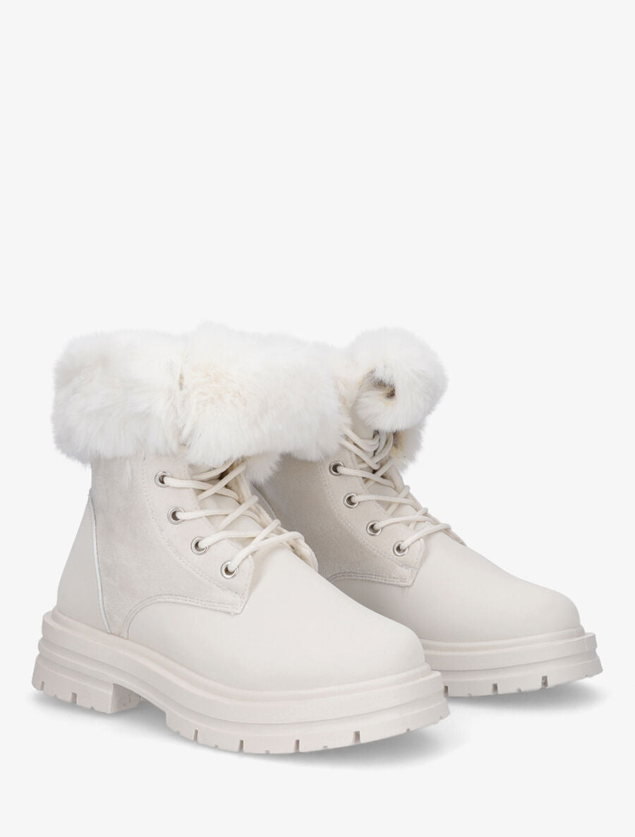 Bottines à lacets fourrées - Beige - 4