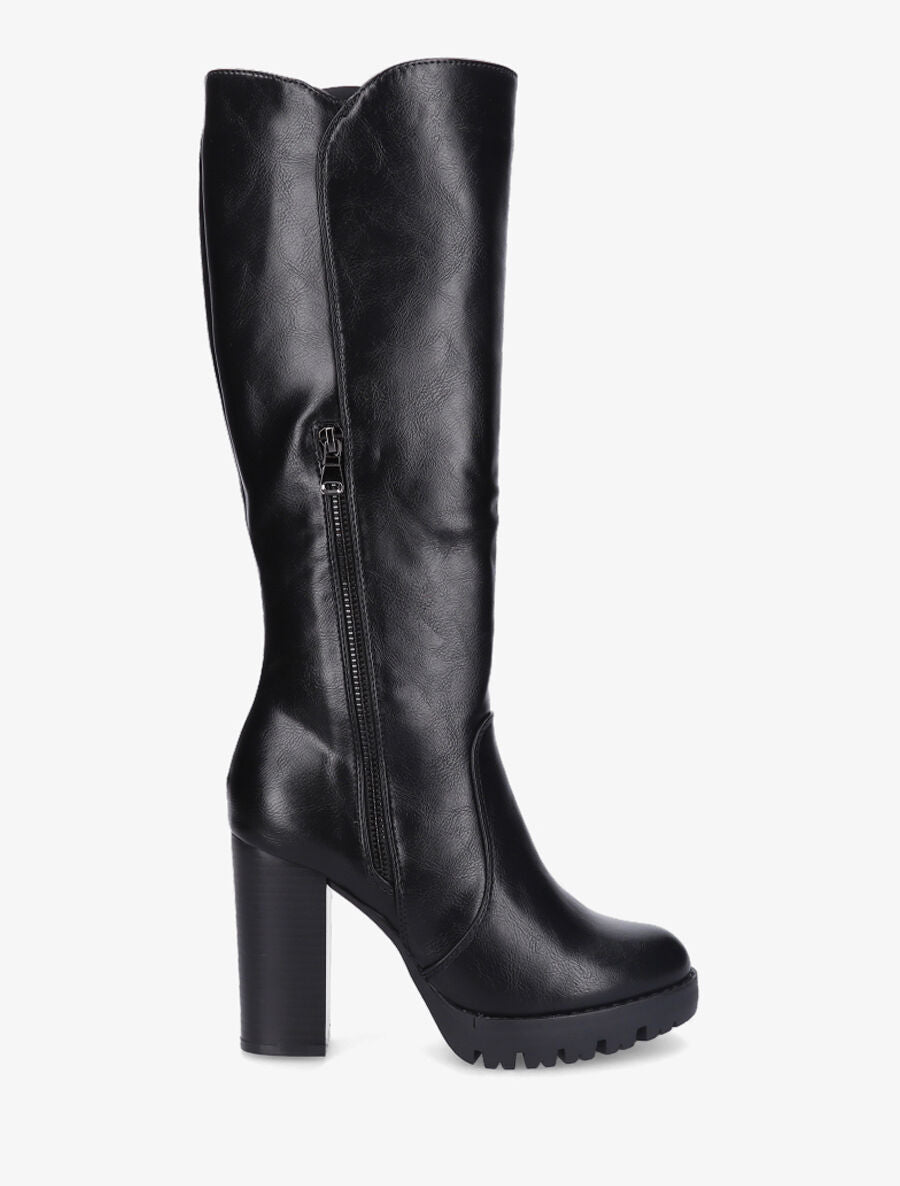 Bottes en simili à plateforme - Noir - 1