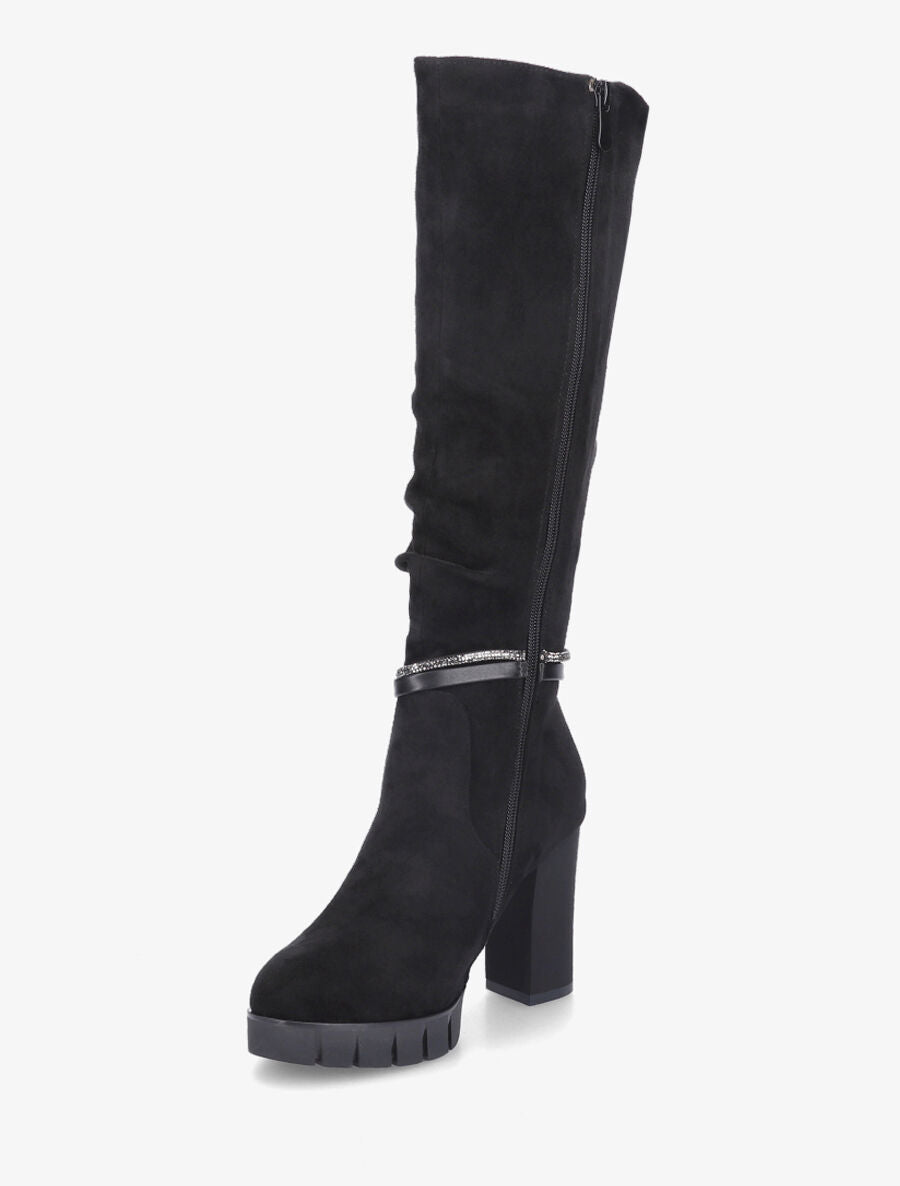 Bottes en suédine à talon haut - Noir - 3