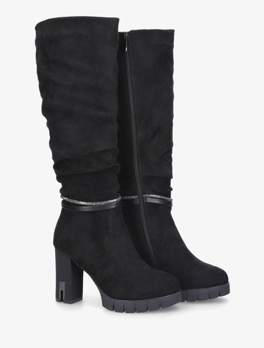 Bottes en suédine à talon haut - Noir - 4