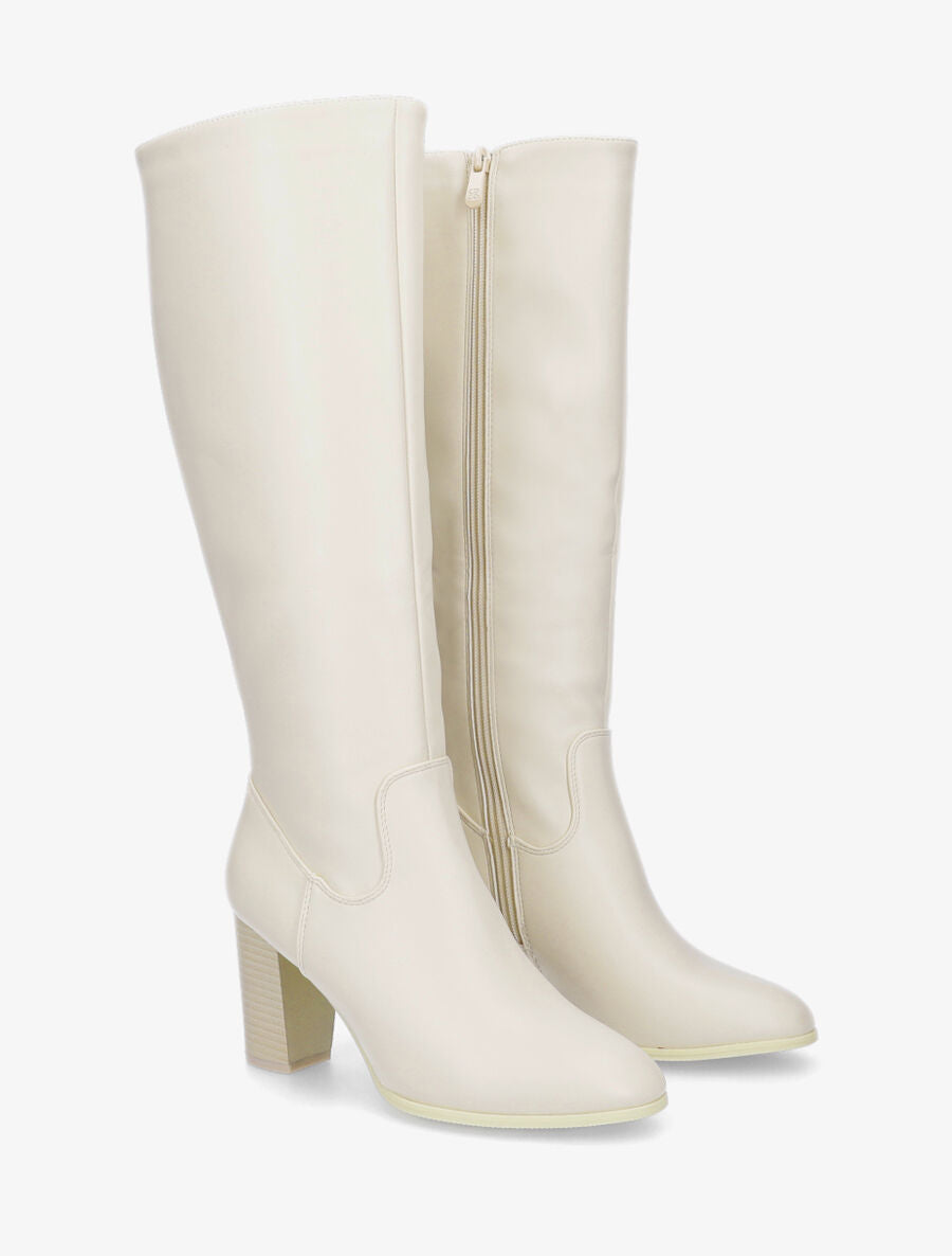 Bottes en simili à talon - Beige - 4